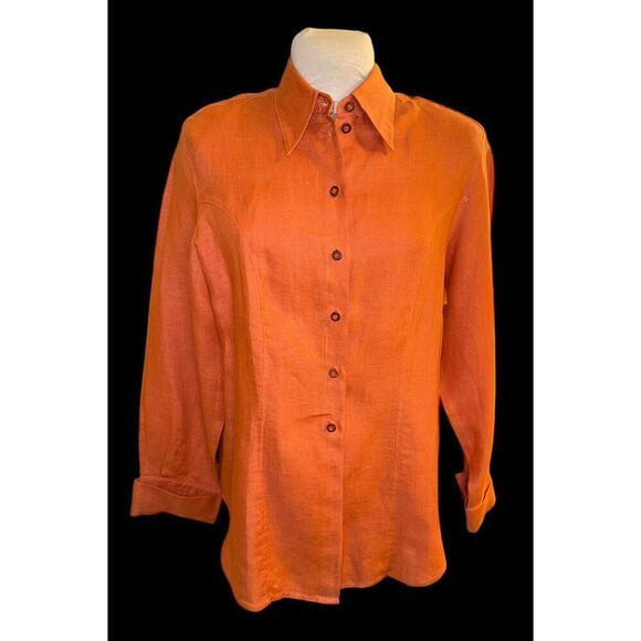 Peter Nygard 100% Linen Vtg Blouse Double Button Neck Sz. 14 Boxy - Picture 2 of 10